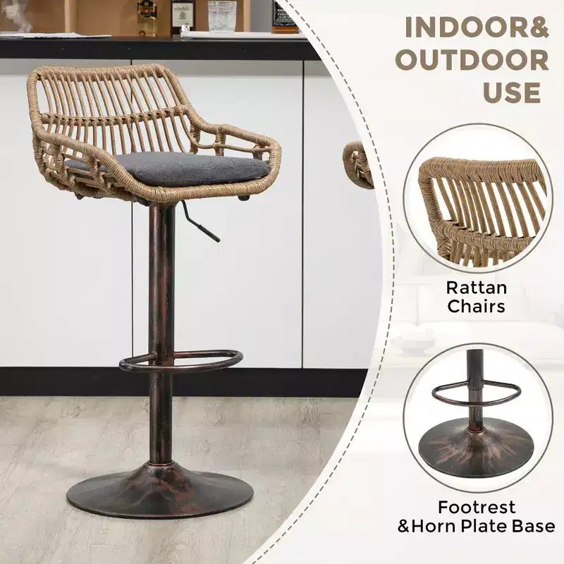 TUYOHW 25-33H Tabourets de Bar Pivotants à Hauteur Réglable,Tabourets de Bar Hauteur Comptoir Tressés avec Coussin pour Cuisine et Bar,Capacité 113kg