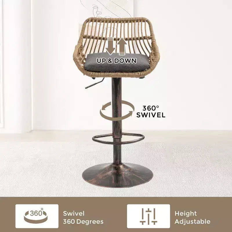TUYOHW 25-33H Tabourets de Bar Pivotants à Hauteur Réglable,Tabourets de Bar Hauteur Comptoir Tressés avec Coussin pour Cuisine et Bar,Capacité 113kg