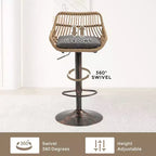 TUYOHW 25-33H Tabourets de Bar Pivotants à Hauteur Réglable,Tabourets de Bar Hauteur Comptoir Tressés avec Coussin pour Cuisine et Bar,Capacité 113kg