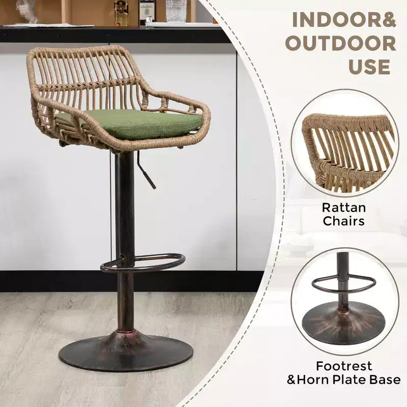 TUYOHW 25-33H Tabourets de Bar Pivotants à Hauteur Réglable,Tabourets de Bar Hauteur Comptoir Tressés avec Coussin pour Cuisine et Bar,Capacité 113kg