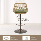 TUYOHW 25-33H Tabourets de Bar Pivotants à Hauteur Réglable,Tabourets de Bar Hauteur Comptoir Tressés avec Coussin pour Cuisine et Bar,Capacité 113kg