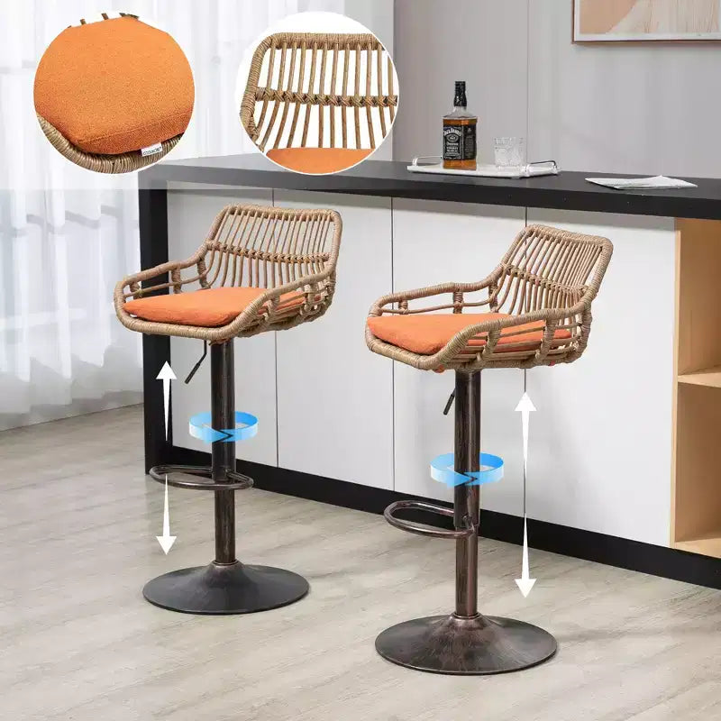 TUYOHW 25-33H Tabourets de Bar Pivotants à Hauteur Réglable,Tabourets de Bar Hauteur Comptoir Tressés avec Coussin pour Cuisine et Bar,Capacité 113kg