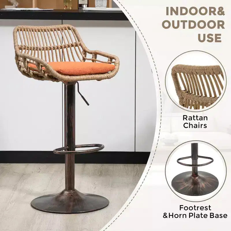 TUYOHW 25-33H Tabourets de Bar Pivotants à Hauteur Réglable,Tabourets de Bar Hauteur Comptoir Tressés avec Coussin pour Cuisine et Bar,Capacité 113kg