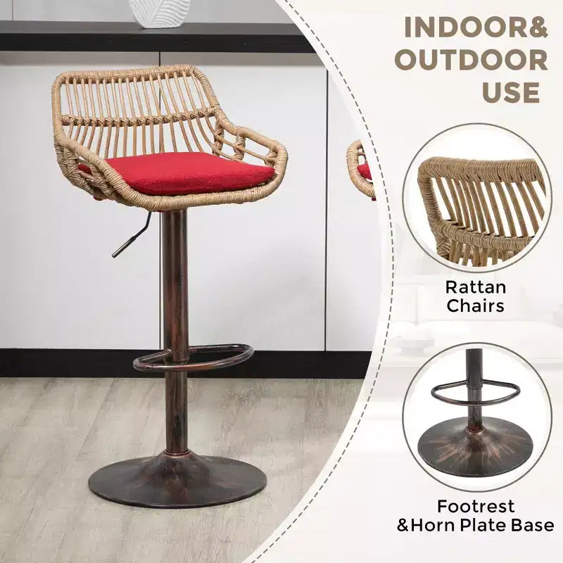 TUYOHW 25-33H Tabourets de Bar Pivotants à Hauteur Réglable,Tabourets de Bar Hauteur Comptoir Tressés avec Coussin pour Cuisine et Bar,Capacité 113kg