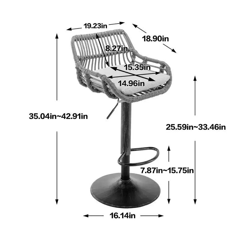 TUYOHW 25-33H Tabourets de Bar Pivotants à Hauteur Réglable,Tabourets de Bar Hauteur Comptoir Tressés avec Coussin pour Cuisine et Bar,Capacité 113kg