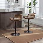 TUYOHW 25-33H Tabourets de Bar Pivotants à Hauteur Réglable,Tabourets de Bar Hauteur Comptoir Tressés avec Coussin pour Cuisine et Bar,Capacité 113kg
