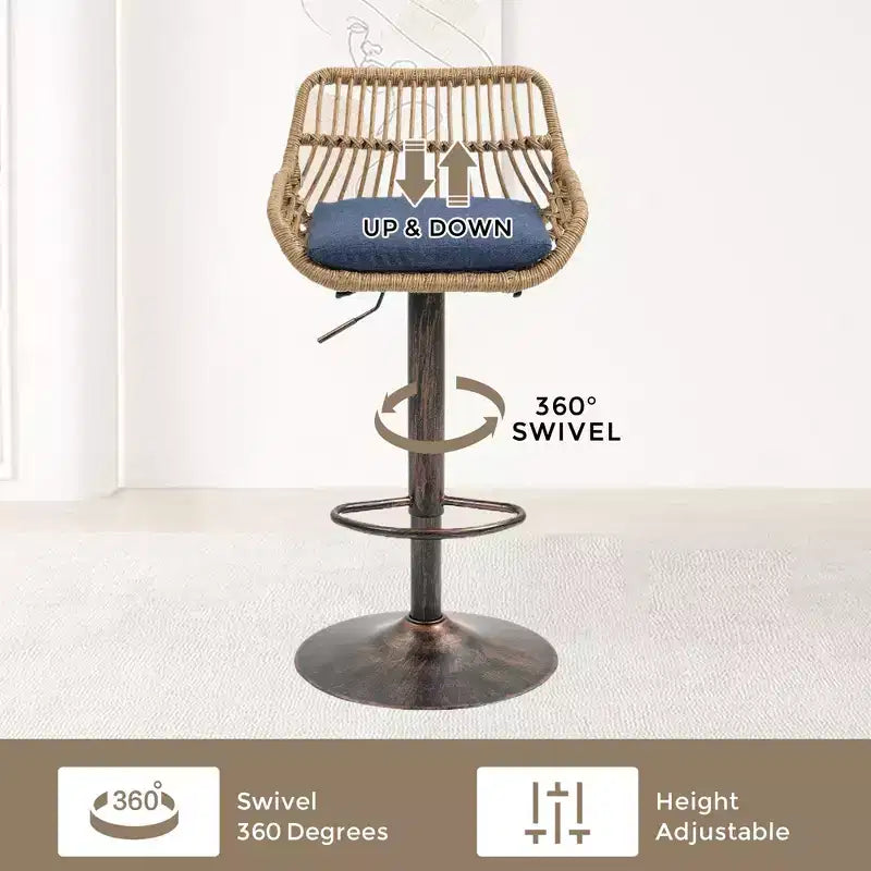 TUYOHW 25-33H Tabourets de Bar Pivotants à Hauteur Réglable,Tabourets de Bar Hauteur Comptoir Tressés avec Coussin pour Cuisine et Bar,Capacité 113kg