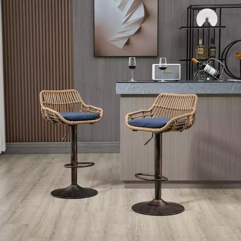 TUYOHW 25-33H Tabourets de Bar Pivotants à Hauteur Réglable,Tabourets de Bar Hauteur Comptoir Tressés avec Coussin pour Cuisine et Bar,Capacité 113kg