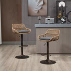 TUYOHW 25-33H Tabourets de Bar Pivotants à Hauteur Réglable,Tabourets de Bar Hauteur Comptoir Tressés avec Coussin pour Cuisine et Bar,Capacité 113kg