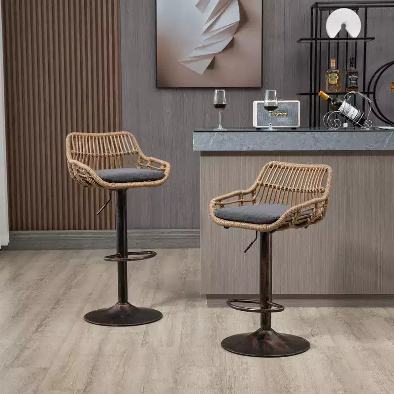 TUYOHW 25-33H Tabourets de Bar Pivotants à Hauteur Réglable,Tabourets de Bar Hauteur Comptoir Tressés avec Coussin pour Cuisine et Bar,Capacité 113kg
