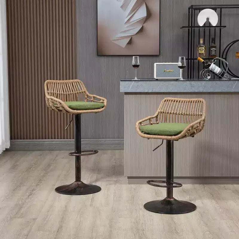 TUYOHW 25-33H Tabourets de Bar Pivotants à Hauteur Réglable,Tabourets de Bar Hauteur Comptoir Tressés avec Coussin pour Cuisine et Bar,Capacité 113kg