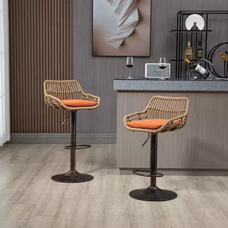 TUYOHW 25-33H Tabourets de Bar Pivotants à Hauteur Réglable,Tabourets de Bar Hauteur Comptoir Tressés avec Coussin pour Cuisine et Bar,Capacité 113kg