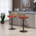 TUYOHW 25-33H Tabourets de Bar Pivotants à Hauteur Réglable,Tabourets de Bar Hauteur Comptoir Tressés avec Coussin pour Cuisine et Bar,Capacité 113kg