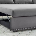 Canapé-lit, Velours, Port USB, Canapé gigogne avec 2 poches latérales et 2 oreillers pour petits salons ou chambres