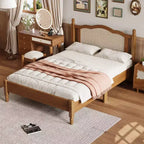 Lit plateforme vintage GDFStudio Brenda en bois avec tête de lit en rotin naturel