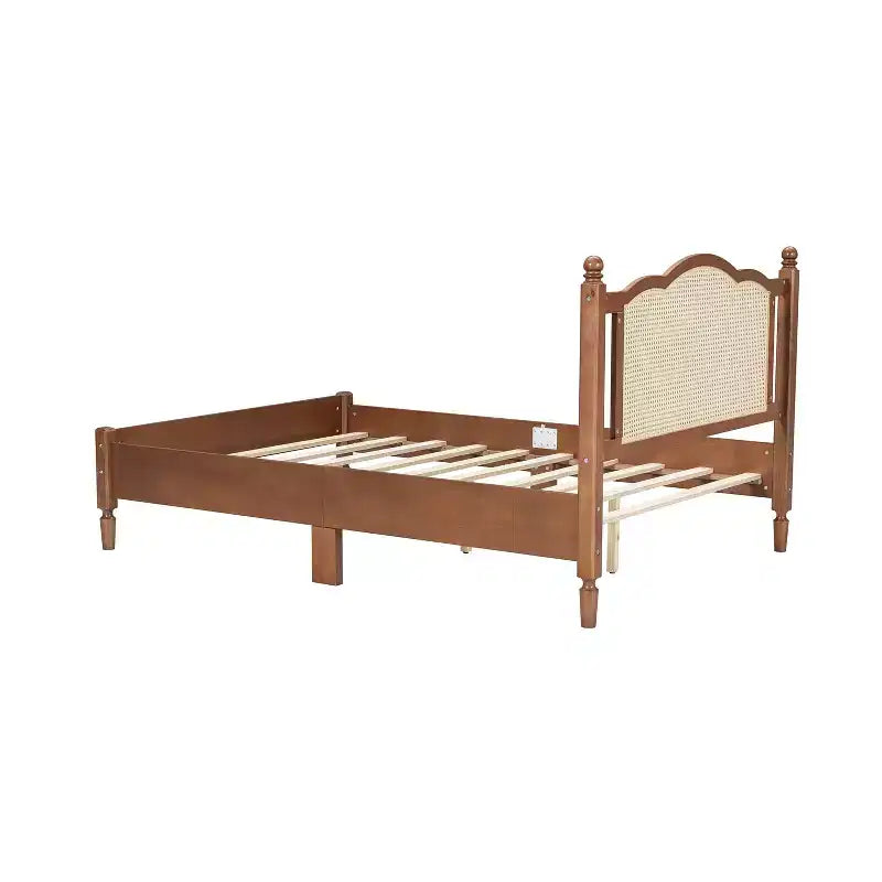 Lit plateforme vintage GDFStudio Brenda en bois avec tête de lit en rotin naturel