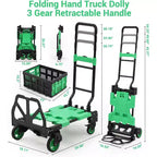 Chariot de manutention pliant 2 en 1 COZONY avec panier pliable, poignée rétractable, capacité de 150 kg, chariot plateforme portable pour le shopping et le transport de bagages