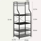 Meuble micro-ondes double cadre 60CM, tube carré 20 et panneau de particules, noir et noir, pour petite cuisine