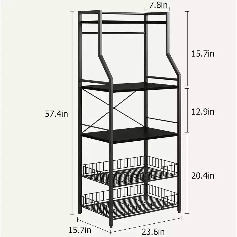 Meuble micro-ondes double cadre 60CM, tube carré 20 et panneau de particules, noir et noir, pour petite cuisine