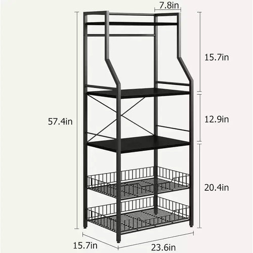 Meuble micro-ondes double cadre 60CM, tube carré 20 et panneau de particules, noir et noir, pour petite cuisine