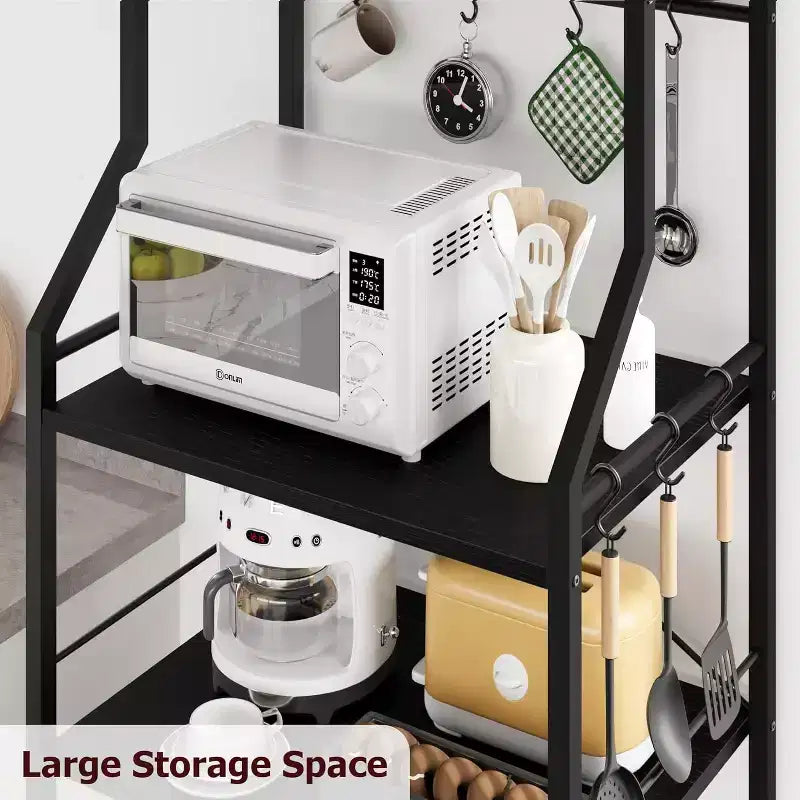 Meuble micro-ondes double cadre 60CM, tube carré 20 et panneau de particules, noir et noir, pour petite cuisine