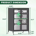 Meuble de rangement multimédia JVNOXK de 90,9 cm, meuble TV stéréo AV avec 4 étagères en verre réglables et portes d'armoire, cadre en acier robuste pour le salon, noir
