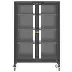Meuble de rangement multimédia JVNOXK de 90,9 cm, meuble TV stéréo AV avec 4 étagères en verre réglables et portes d'armoire, cadre en acier robuste pour le salon, noir