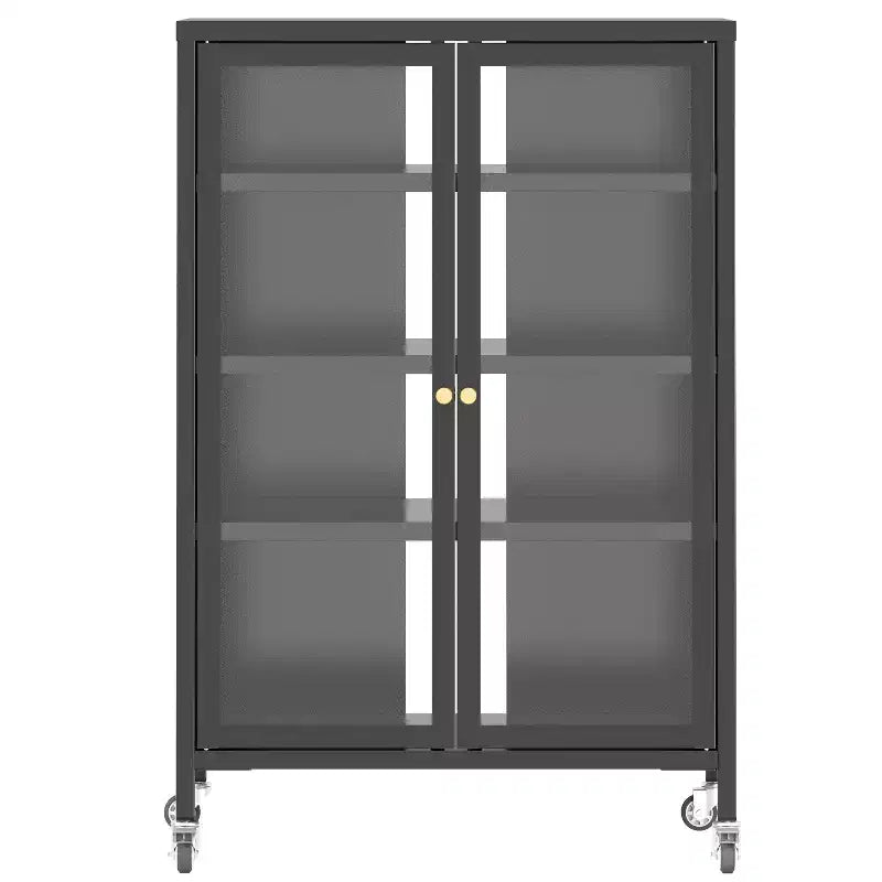 Meuble de rangement multimédia JVNOXK de 90,9 cm, meuble TV stéréo AV avec 4 étagères en verre réglables et portes d'armoire, cadre en acier robuste pour le salon, noir