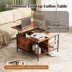 JVNOXK Table basse relevable de style rustique de 80 cm, hauteur réglable, table de salon multifonctionnelle avec compartiment de rangement caché