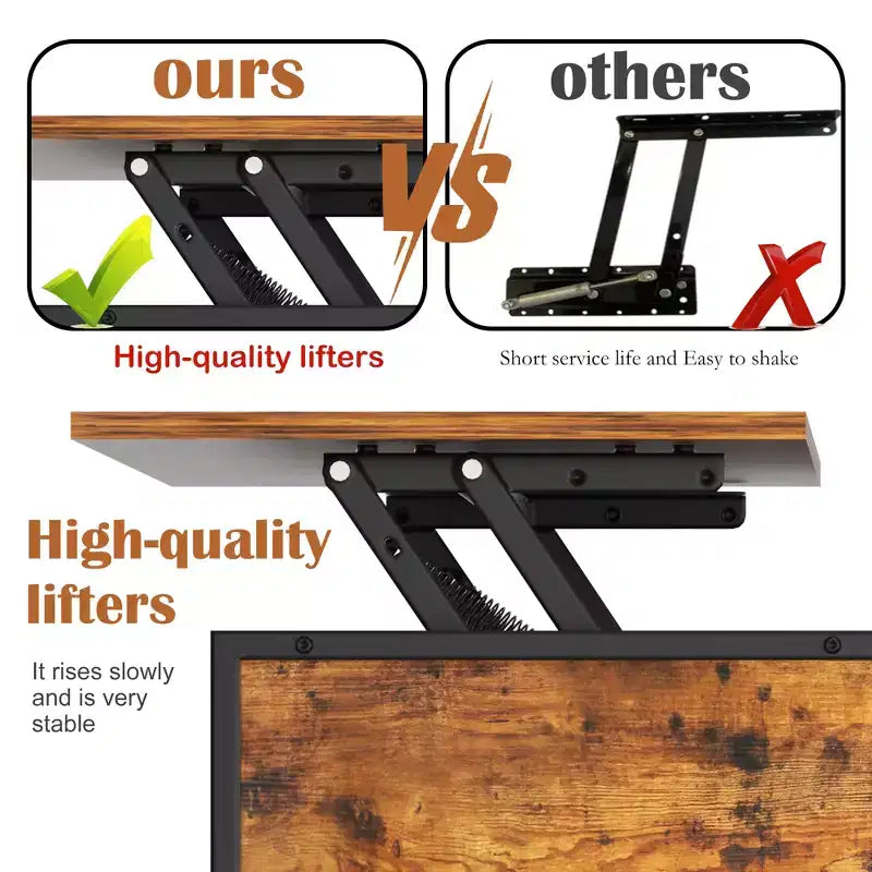 JVNOXK Table basse relevable de style rustique de 80 cm, hauteur réglable, table de salon multifonctionnelle avec compartiment de rangement caché