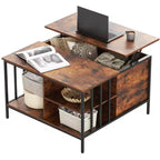 JVNOXK Table basse relevable de style rustique de 80 cm, hauteur réglable, table de salon multifonctionnelle avec compartiment de rangement caché