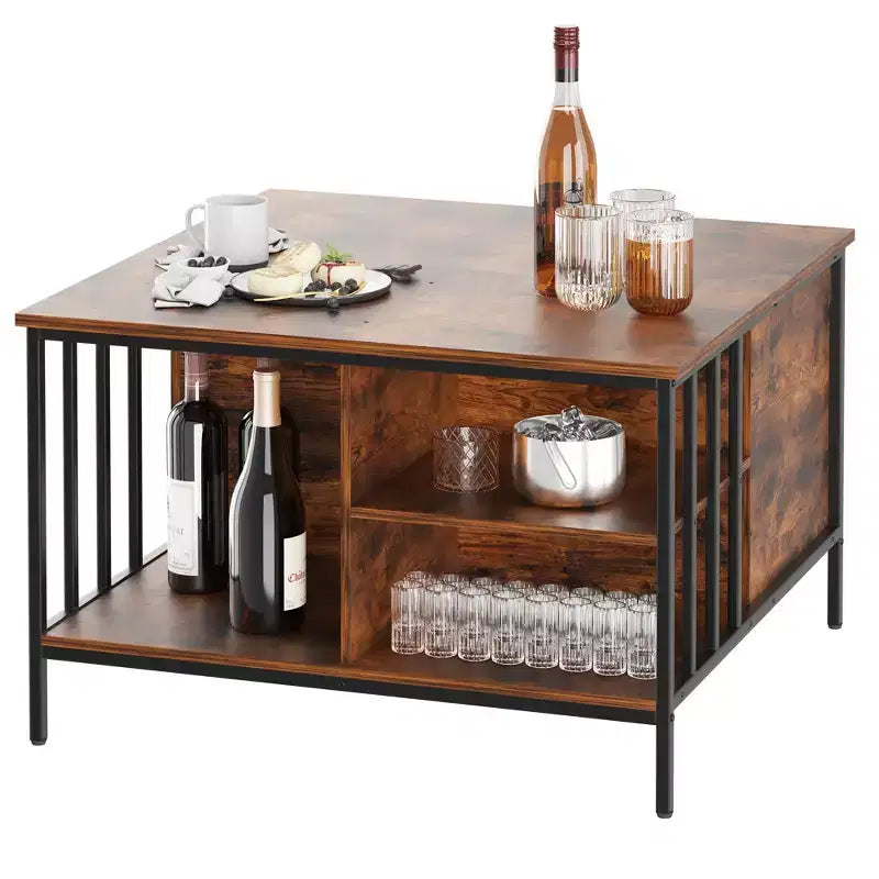 JVNOXK Table basse relevable de style rustique de 80 cm, hauteur réglable, table de salon multifonctionnelle avec compartiment de rangement caché
