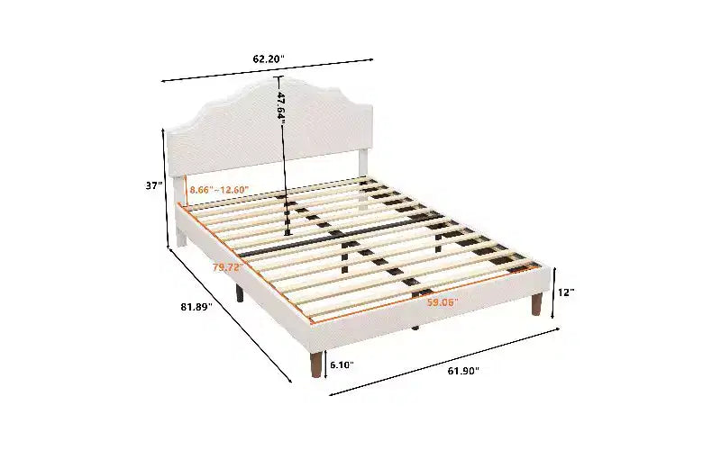 TUYOHW Lit double moderne avec tête et pied de lit en lin, cadre de lit plateforme à hauteur réglable, sommier tapissier non requis