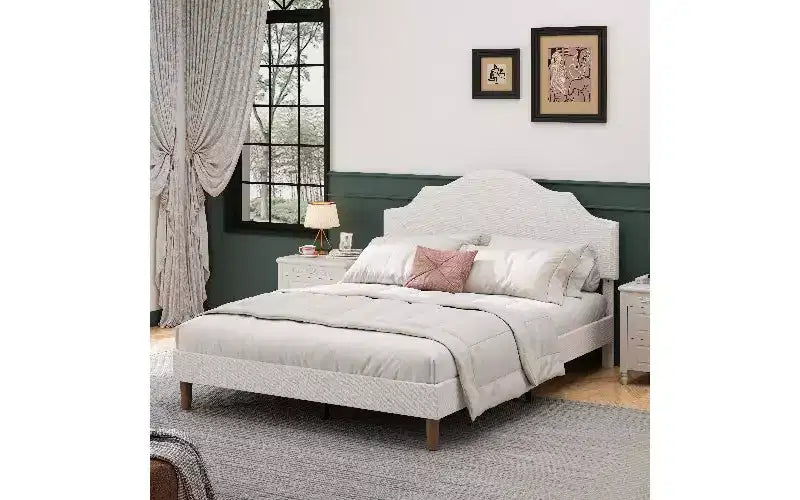 TUYOHW Lit double moderne avec tête et pied de lit en lin, cadre de lit plateforme à hauteur réglable, sommier tapissier non requis