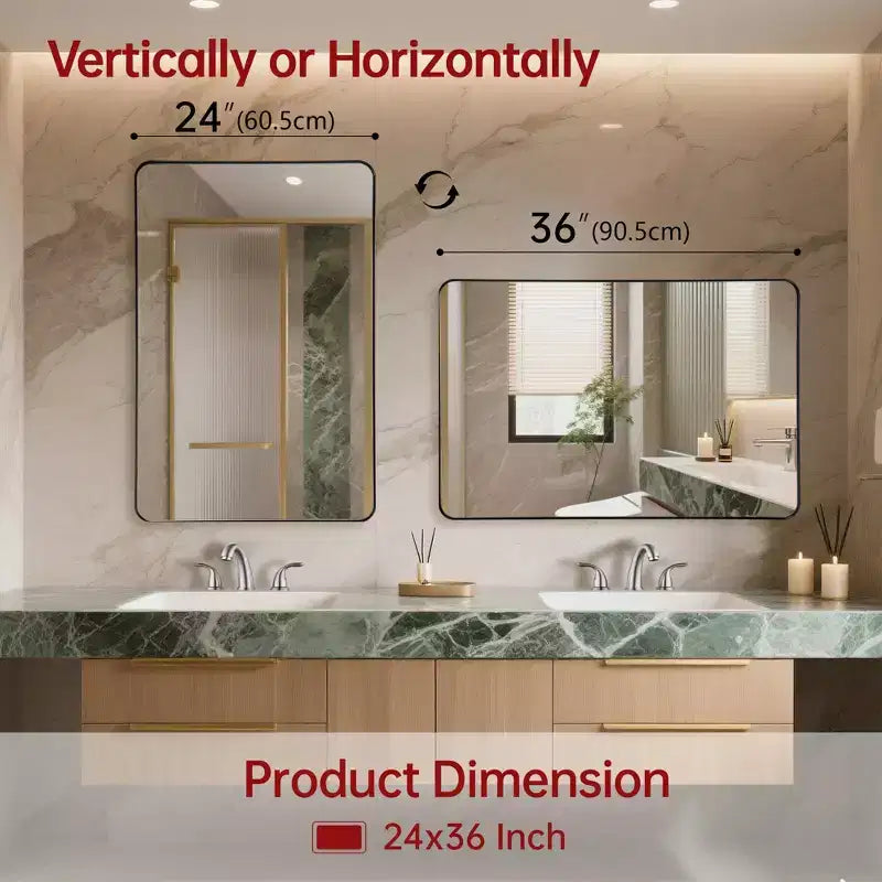 SUMERAIN Lot de 2 miroirs de salle de bain 24 x 36 pour couple, miroirs de courtoisie pour double vasque, cadre noir