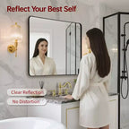 Miroir de salle de bain carré SUMERAIN avec verre trempé, miroir de courtoisie 36x36, cadre en aluminium antirouille
