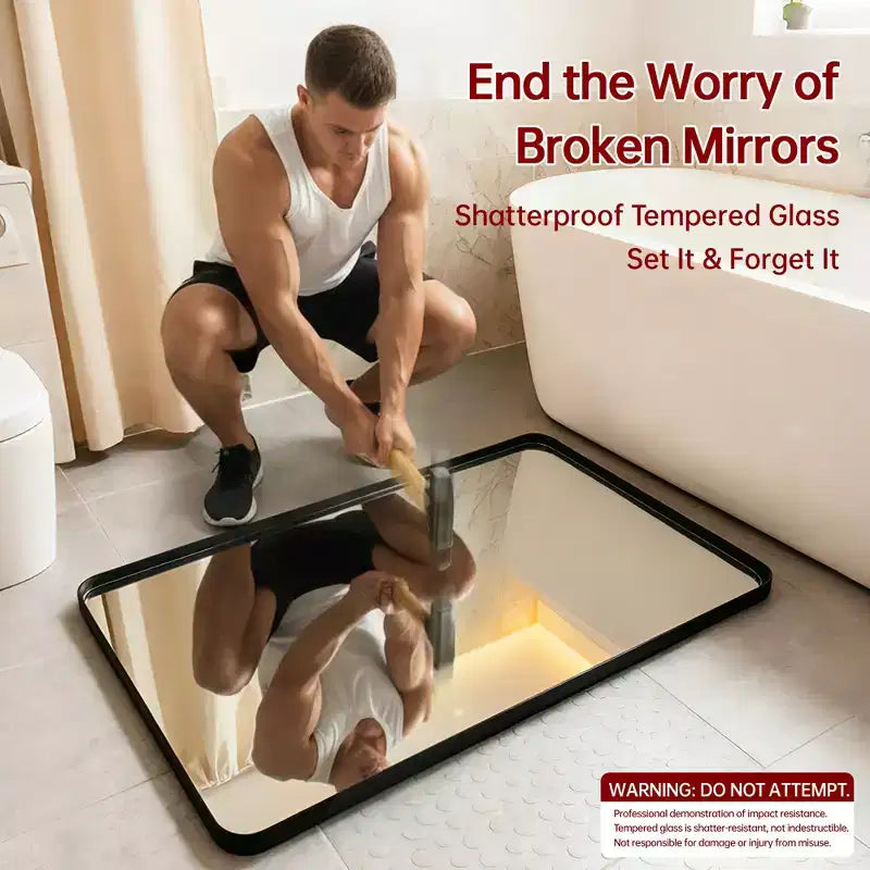 Miroir de salle de bain carré SUMERAIN avec verre trempé, miroir de courtoisie 36x36, cadre en aluminium antirouille
