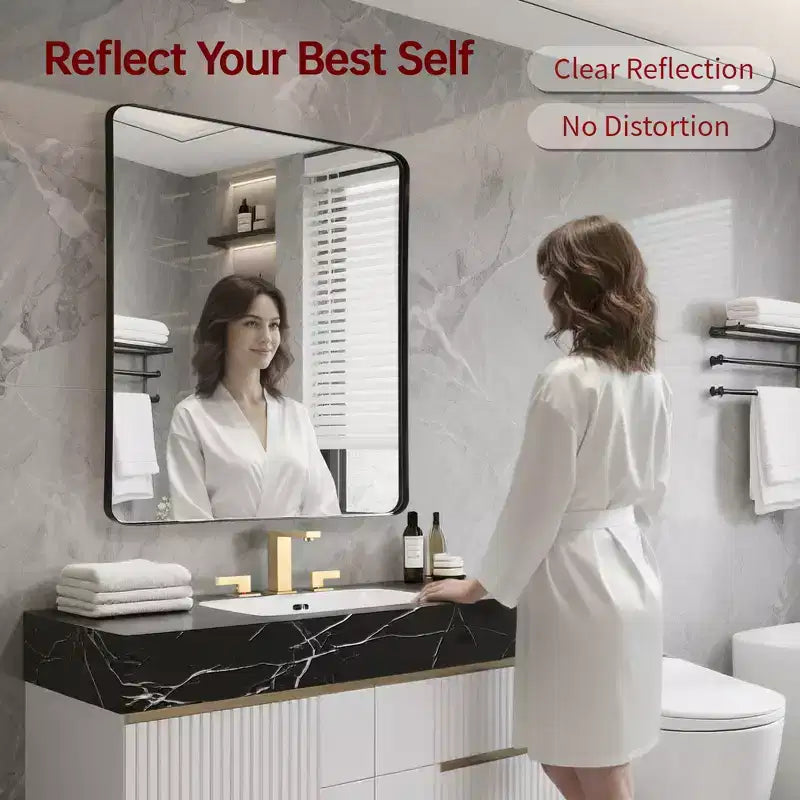 Miroir de salle de bain à cadre noir SUMERAIN, 28x36 rectangulaire, à suspendre horizontalement ou verticalement