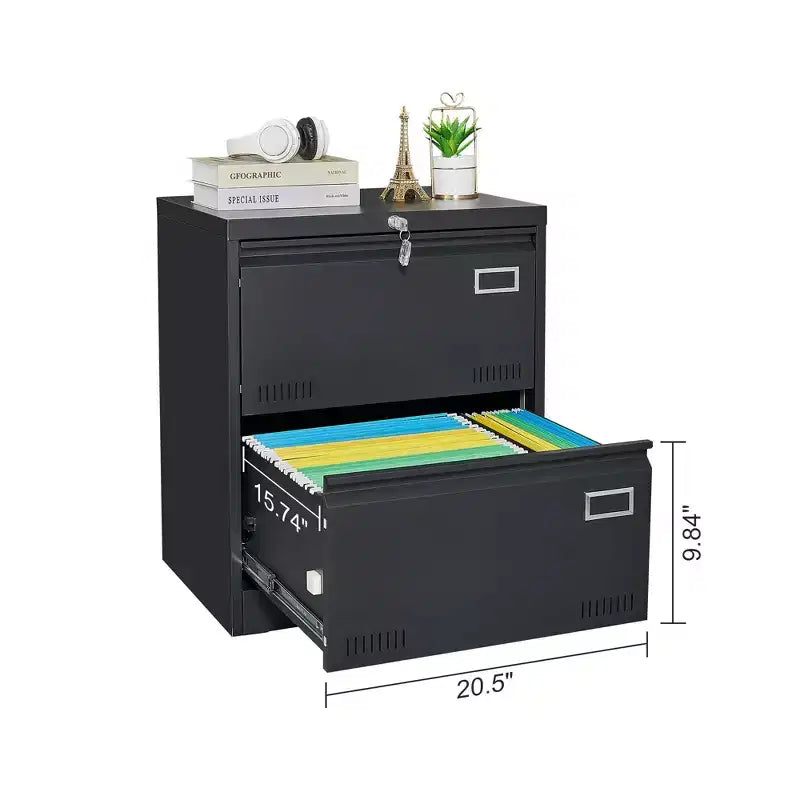 VIYET 28,5H Classeur latéral métallique à 2 tiroirs avec serrure, convient aux documents de format légal/lettre/A4, rangement moderne pour bureau/maison
