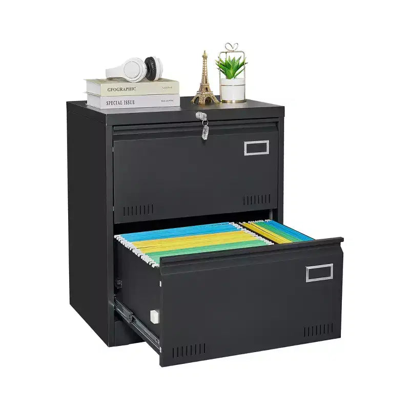 VIYET 28,5H Classeur latéral métallique à 2 tiroirs avec serrure, convient aux documents de format légal/lettre/A4, rangement moderne pour bureau/maison