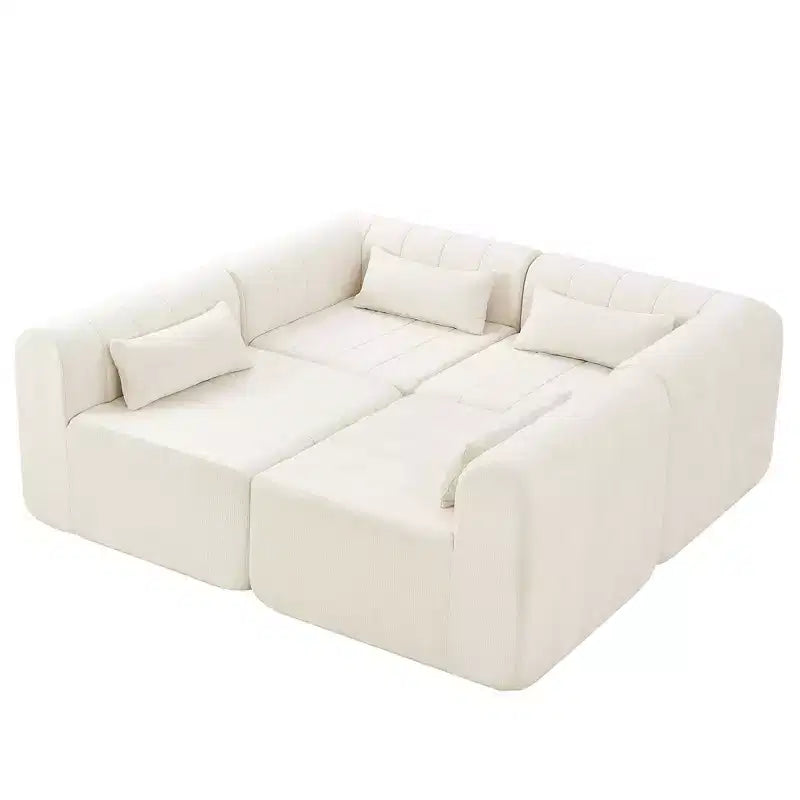 Canapé d'angle modulable MAYEERTY 145,5 pouces, revêtement en polyester beige, canapé 4 places en éponge compressée pour salon