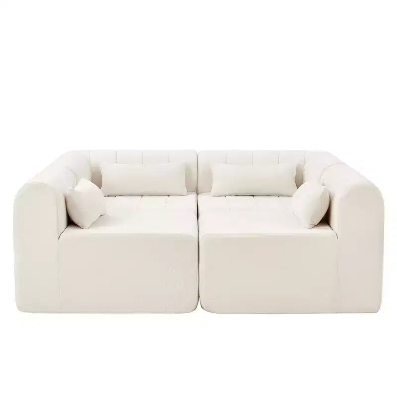 Canapé d'angle modulable MAYEERTY 145,5 pouces, revêtement en polyester beige, canapé 4 places en éponge compressée pour salon