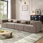Canapé d'angle modulable MAYEERTY 145,5 pouces, revêtement en polyester beige, canapé 4 places en éponge compressée pour salon