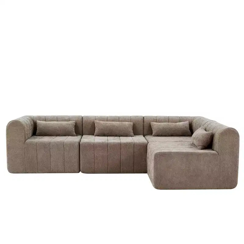Canapé d'angle modulable MAYEERTY 145,5 pouces, revêtement en polyester beige, canapé 4 places en éponge compressée pour salon