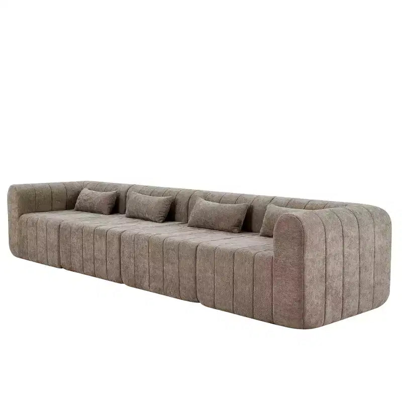 Canapé d'angle modulable MAYEERTY 145,5 pouces, revêtement en polyester beige, canapé 4 places en éponge compressée pour salon