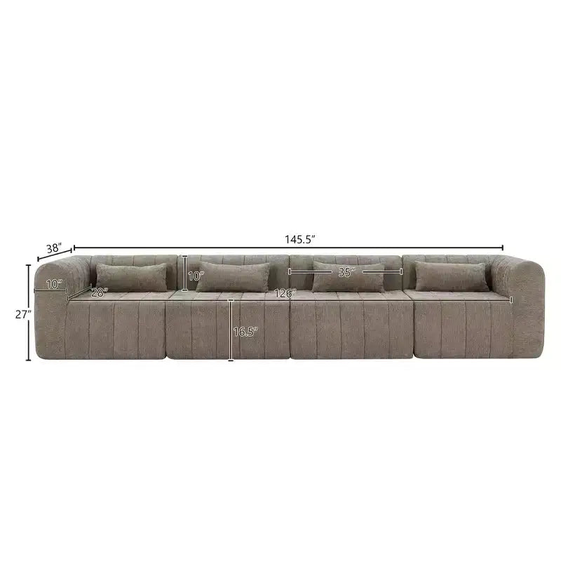 Canapé d'angle modulable MAYEERTY 145,5 pouces, revêtement en polyester beige, canapé 4 places en éponge compressée pour salon