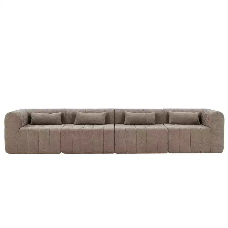 Canapé d'angle modulable MAYEERTY 145,5 pouces, revêtement en polyester beige, canapé 4 places en éponge compressée pour salon