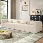 Canapé d'angle modulable MAYEERTY 145,5 pouces, revêtement en polyester beige, canapé 4 places en éponge compressée pour salon