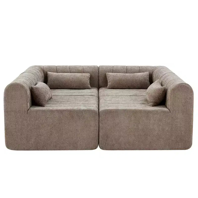 Canapé d'angle modulable MAYEERTY 145,5 pouces, revêtement en polyester beige, canapé 4 places en éponge compressée pour salon