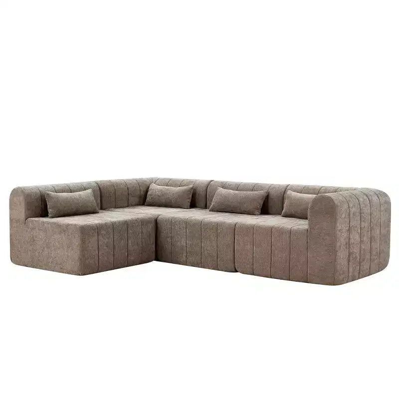 Canapé d'angle modulable MAYEERTY 145,5 pouces, revêtement en polyester beige, canapé 4 places en éponge compressée pour salon